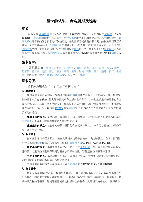 显卡的认识、命名规则及选购