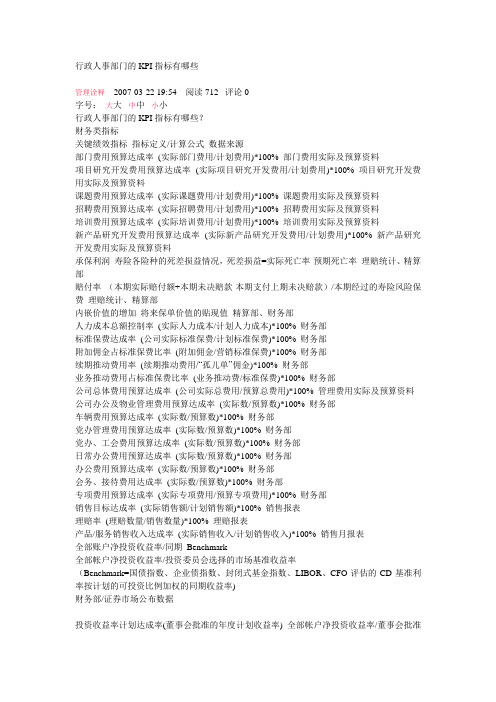 行政人事部门的KPI指标有哪些