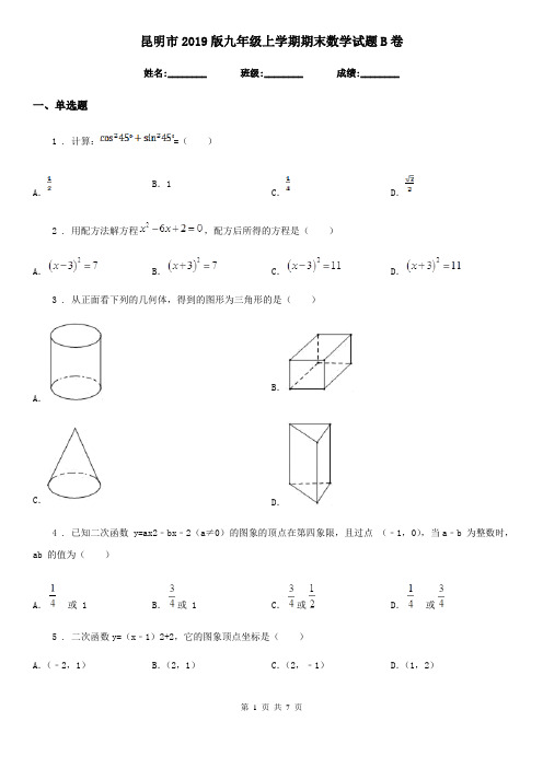 昆明市2019版九年级上学期期末数学试题B卷-2