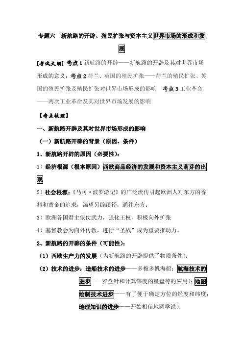 2021年高考历史必考重点专题复习：专题六  新航路的开辟、殖民扩张与资本主义世界市场的形成和发展