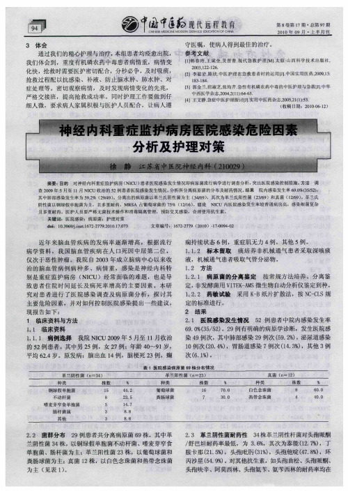 神经内科重症监护病房医院感染危险因素分析及护理对策