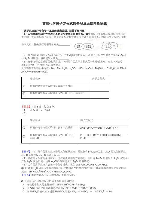 高三化学离子方程式的书写及正误判断试题
