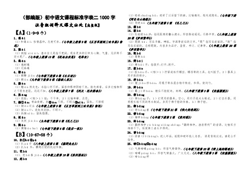 (部编版)初中语文课程标准字表二1000字注音组词释义课文出处【完整版】B4打印