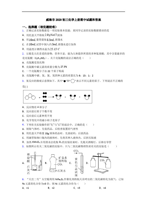 威海市2020初三初三化学上册期中试题和答案