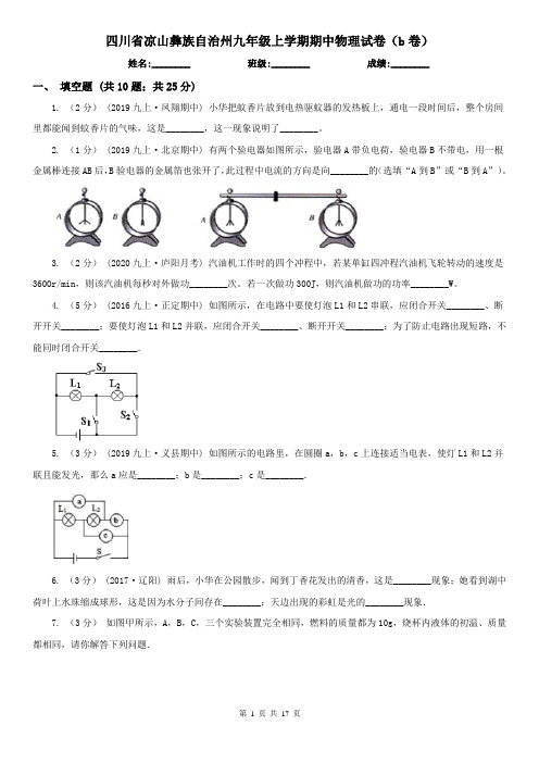 四川省凉山彝族自治州九年级上学期期中物理试卷(b卷)