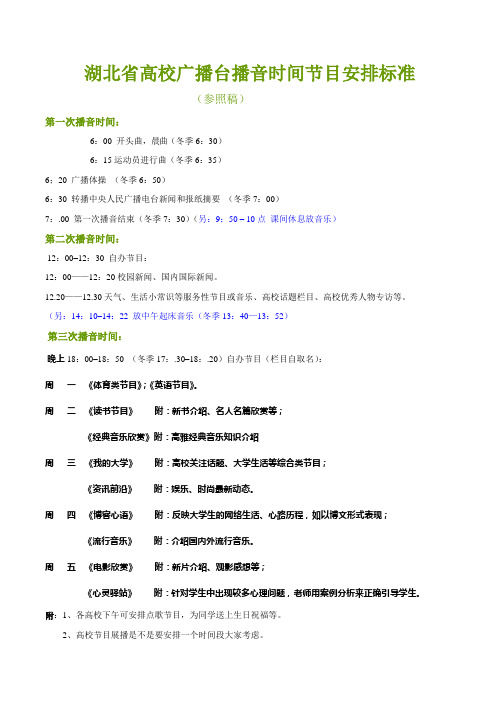 湖北省高校广播台播音时间节目安排
