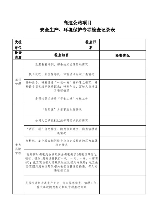 安全生产、环境保护专项检查记录表