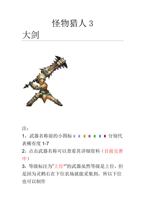 怪物猎人3武器大剑