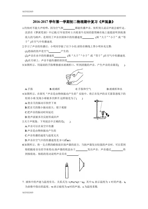 苏科版物理八年级上册-第一学期初二物理期中复习《声现象》