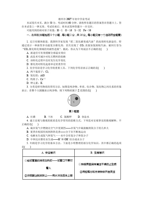 2017年山东省德州市中考化学试题