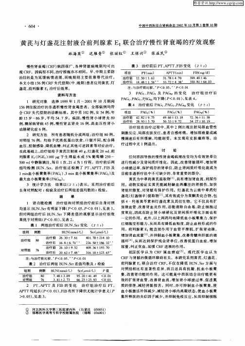 黄芪与灯盏花注射液合前列腺素E1联合治疗慢性肾衰竭的疗效观察