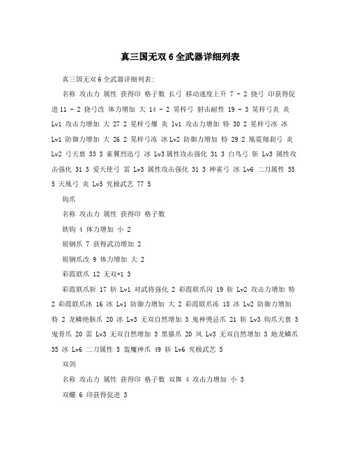 真三国无双6全武器详细列表