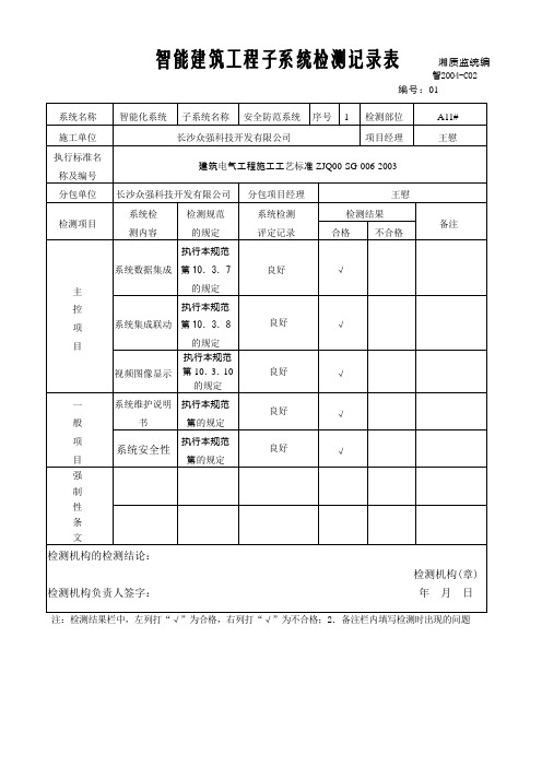 智能建筑工程子系统检测记录表