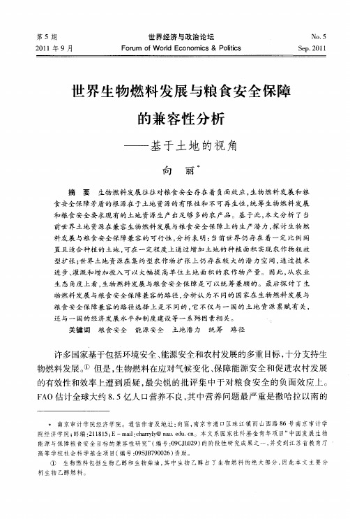世界生物燃料发展与粮食安全保障的兼容性分析——基于土地的视角