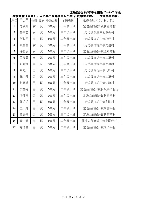 2015年春季一补3年级1班