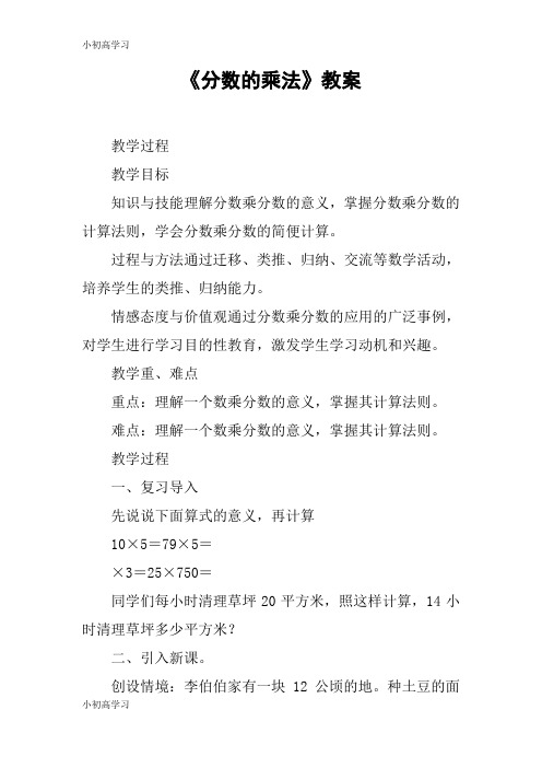 【K12学习】《分数的乘法》教案