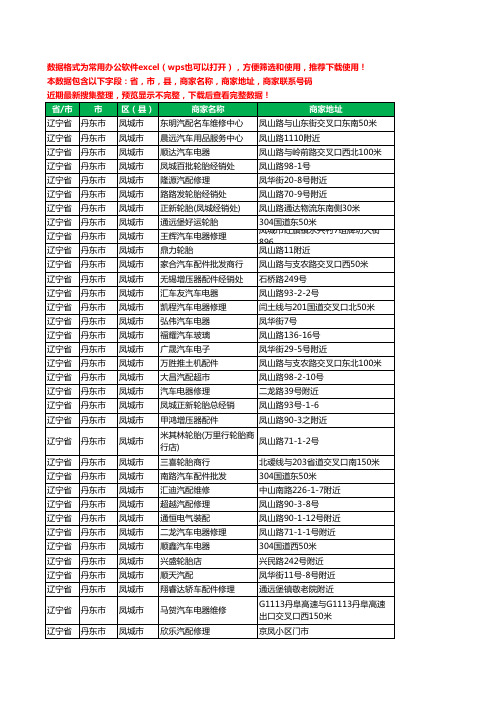 2020新版辽宁省丹东市凤城市汽车用品工商企业公司商家名录名单联系电话号码地址大全96家