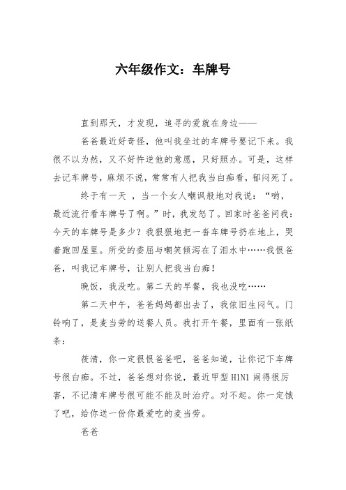 六年级作文：车牌号