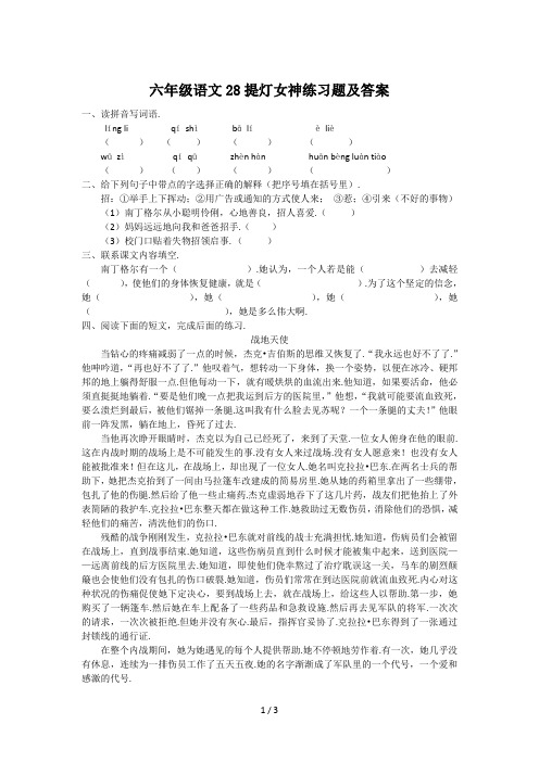 最新六年级语文28提灯女神练习题及答案