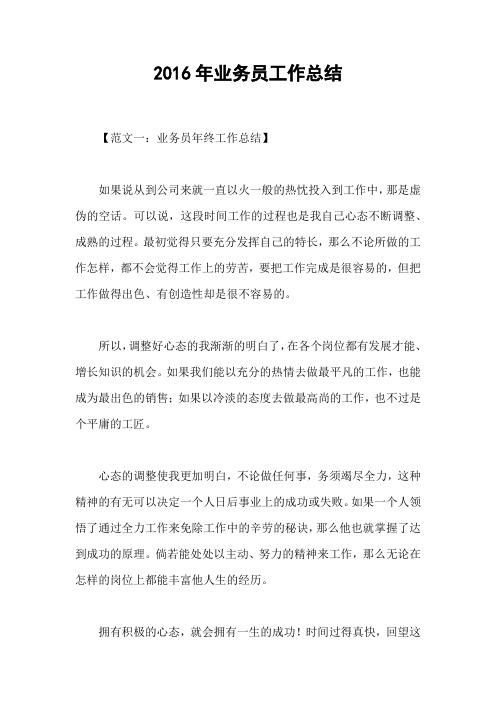 2016年业务员工作总结