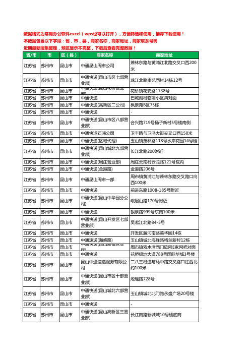 新版江苏省苏州市昆山市中通快递工商企业公司名录名单黄页大全66家