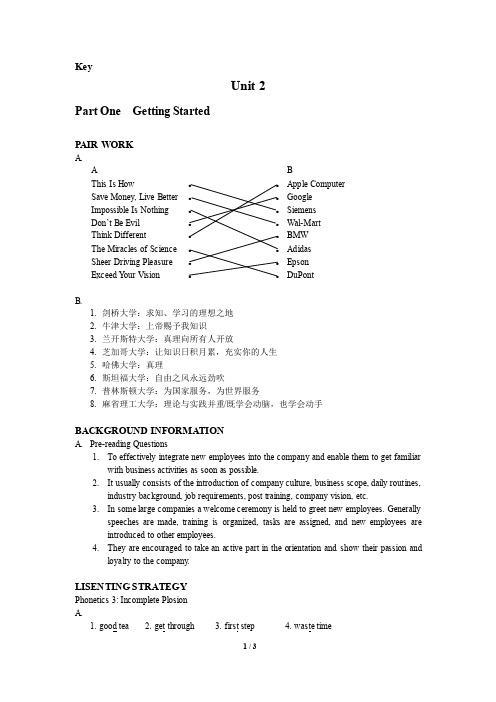 Key_U2_01 Getting Started商务英语视听说教程1