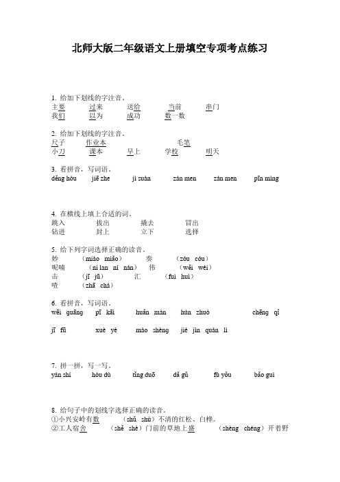 北师大版二年级语文上册填空专项考点练习