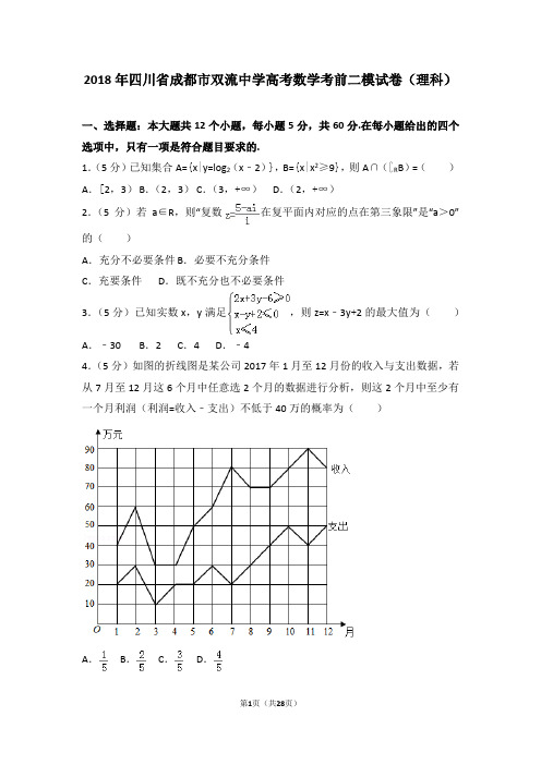 2018年四川省成都市双流中学高考数学考前二模试卷(理科)含解析