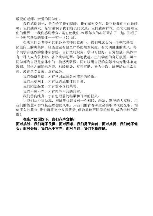 升旗仪式班级宣誓词