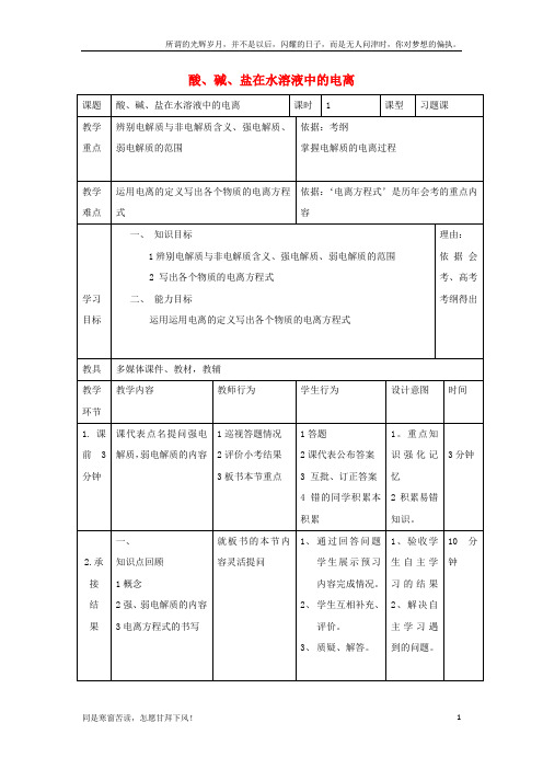 辽宁省大连市高中化学第二章化学物质及其变化2.2.1酸碱盐在水溶液中的电离第2课时习题课教案新人教版必修1(