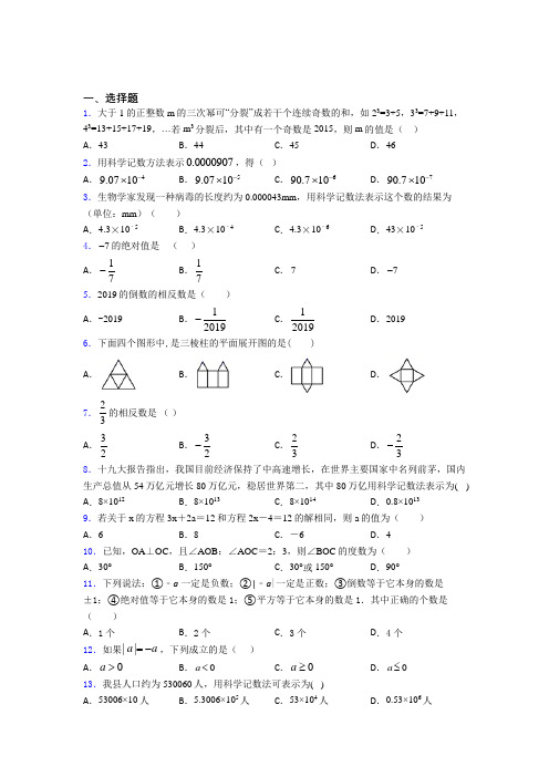 初中数学七年级上期中复习题(含答案解析)