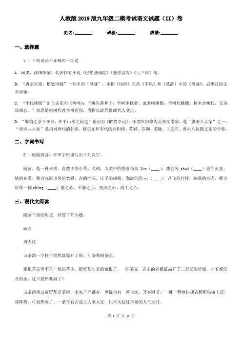 人教版2019版九年级二模考试语文试题(II)卷(模拟)