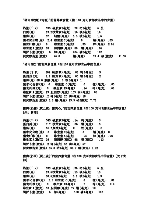 肉类营养含量