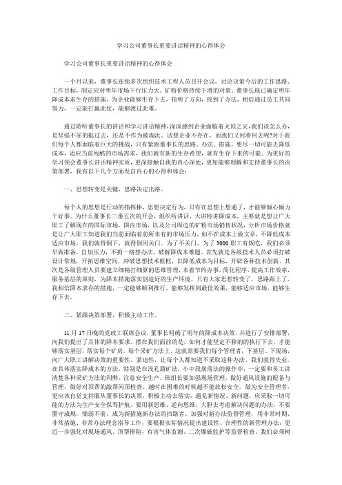学习公司董事长重要讲话精神的心得体会