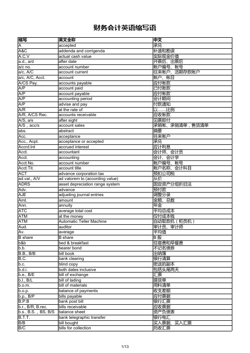 财务会计英语常用词组、缩写