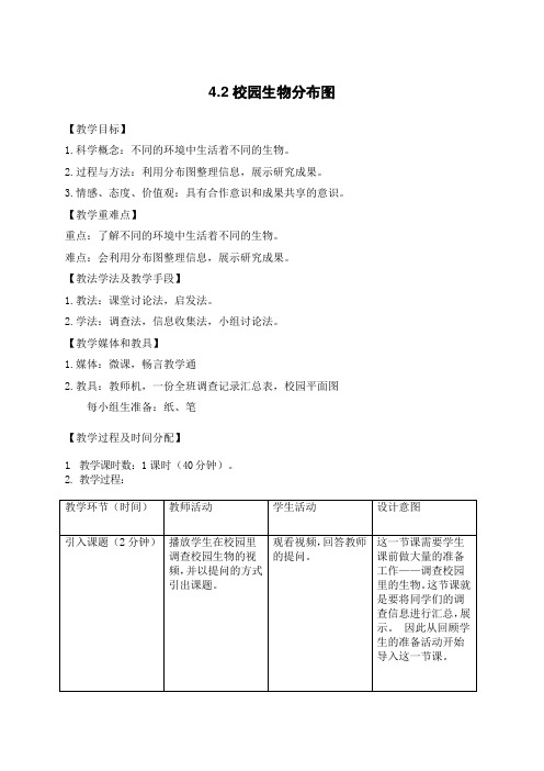 六年级科学上册教案-4、2校园生物分布图-教科版