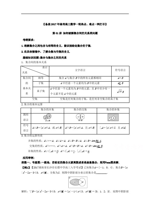 备战2018年高考高三数学一轮热点难点一网打尽 专题01 如何破解集合间的关系类问题 含解析