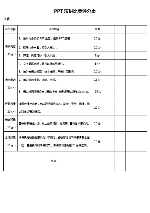 演讲比赛评分表