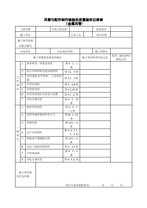 通风及空调工程检验批质量验收记录表【范本模板】