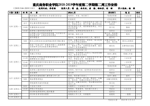 重庆商务职业学院2018-2019学年度第二学期第二周工作安排