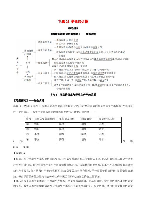 2019年高考政治 母题探究及变式训练 专题02 多变的价格(含解析)