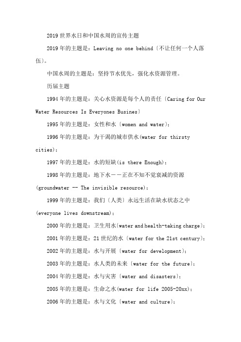 精选2019世界水日和中国水周的宣传主题及口号大全