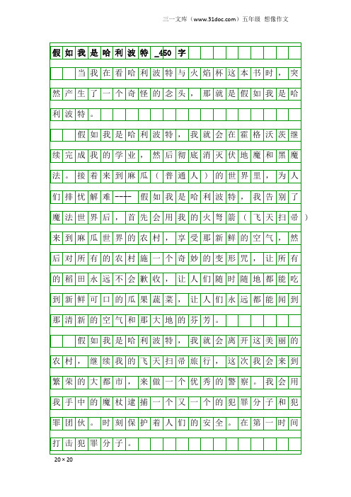 五年级想像作文：假如我是哈利波特_450字
