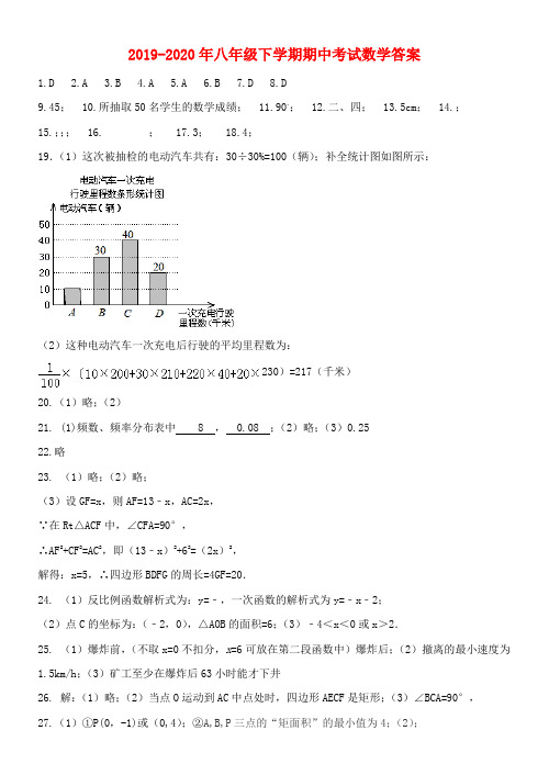 2019-2020年八年级下学期期中考试数学答案