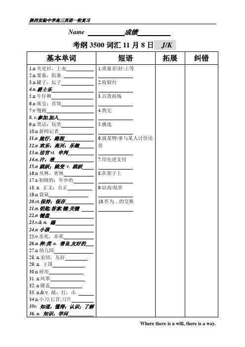 考纲词汇J、K、V、W+短语