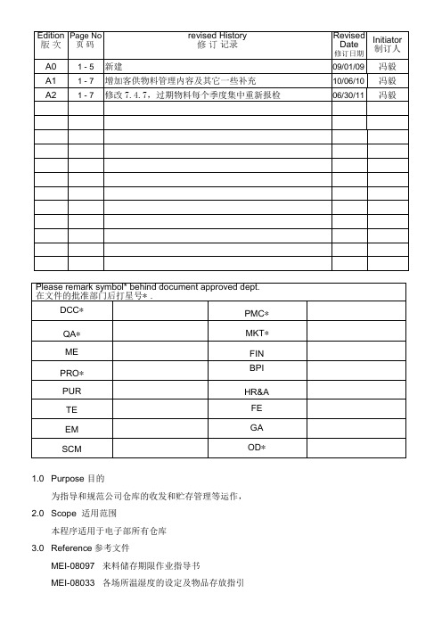 最新pmci-001 a2 仓库管理作业指导书