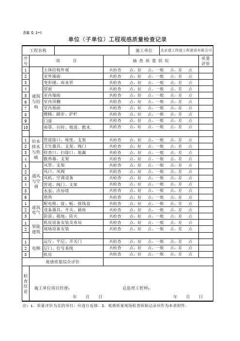 GB50300-2013新版单位子单位工程观感质量检查记录