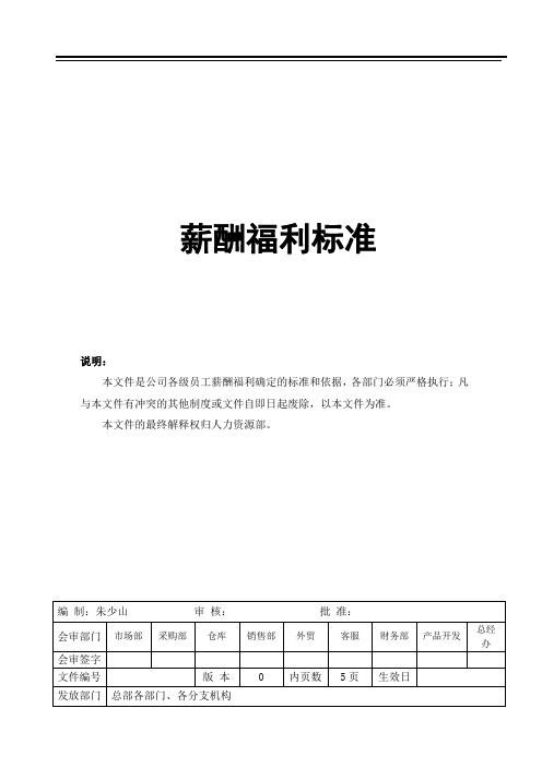 分类套级薪资体系：薪酬福利标准