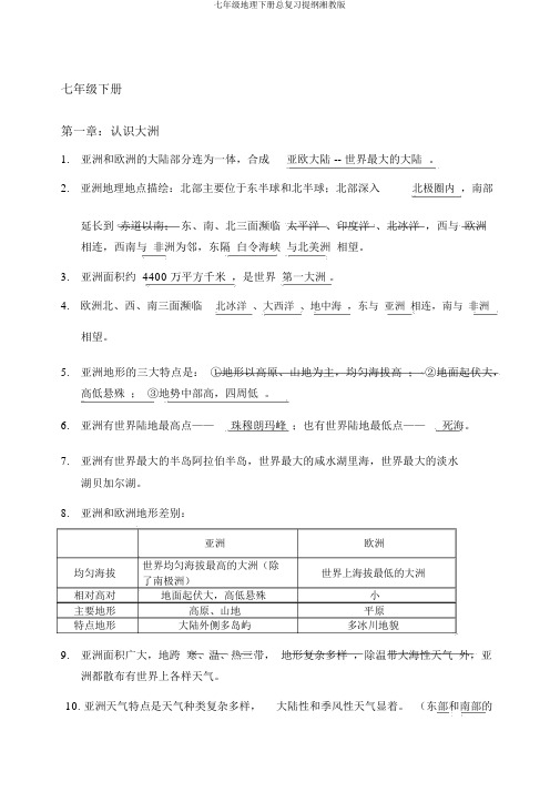 七年级地理下册总复习提纲湘教版