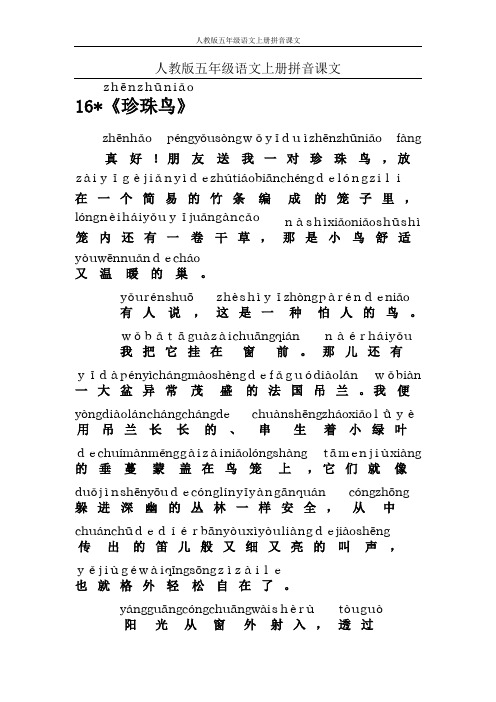 人教版五年级语文上册拼音课文16珍珠鸟